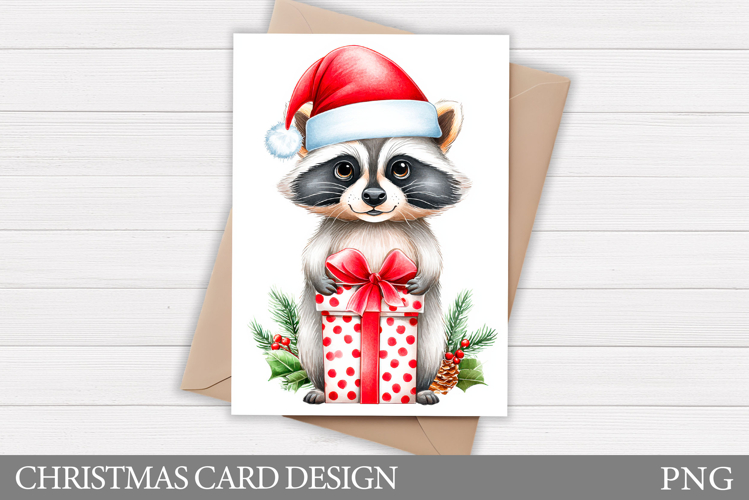 Christmas Raccoon Card Design. Christmas Card Printable