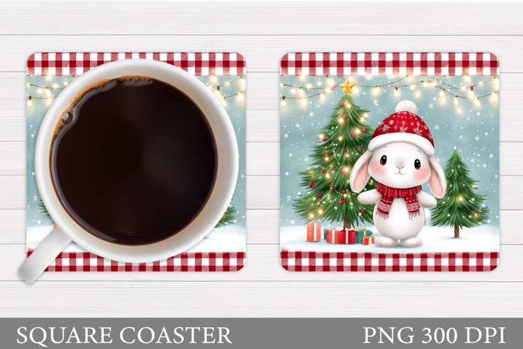 Christmas Bunny Coaster. Cute Bunny Coaster Sublimation
