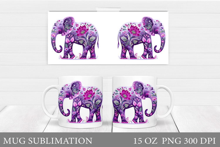 Floral Elephant Mug Design. Elephant Flowers Mug Sublimation