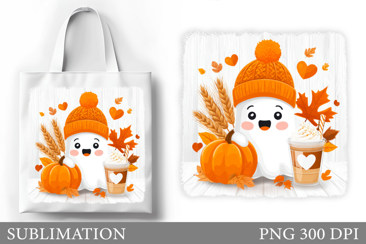 Halloween Ghost Tote Bag Design. Cute Halloween Sublimation