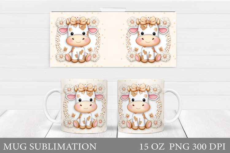 Cute Cow Mug Sublimation. Funny Cow Mug Wrap Design