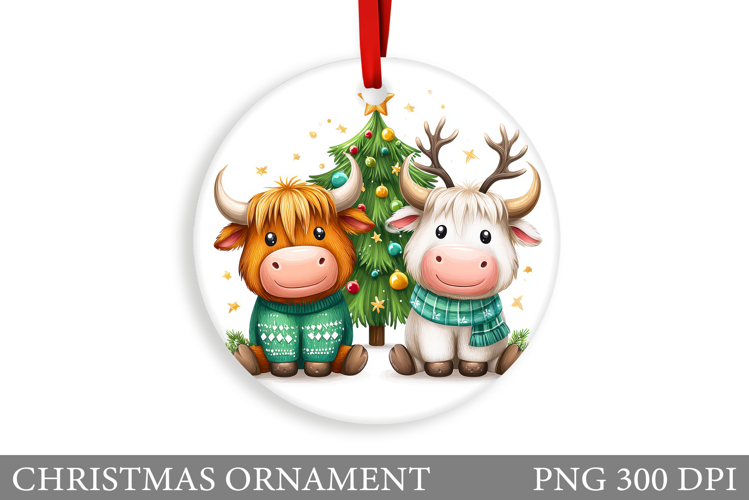 Cute Cow Christmas Ornament. Christmas Ornament Sublimation