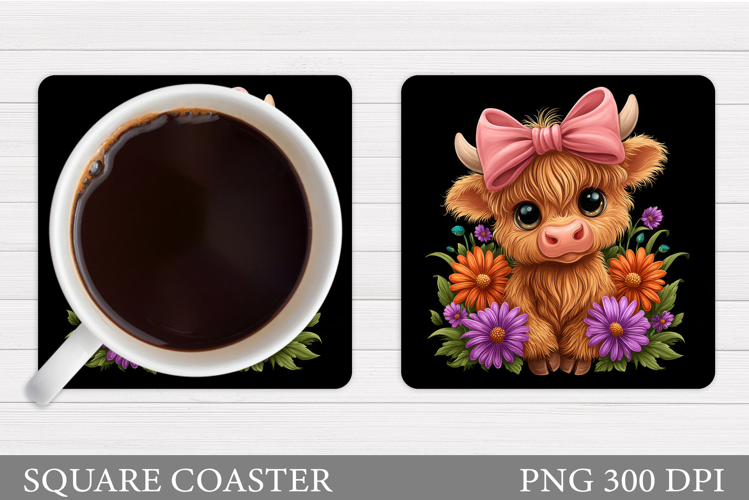 Cow Coaster Sublimation. Cow Flowers Coaster Design