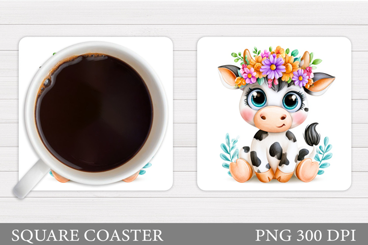 Cute Cow Coaster Design. Cute Cow Sublimation