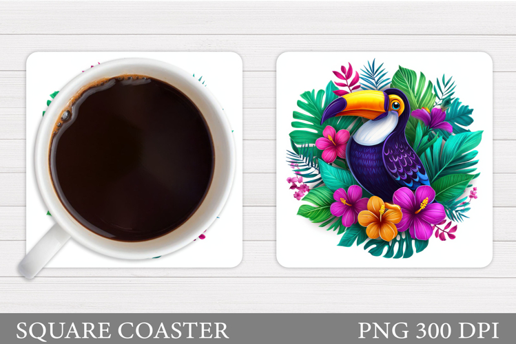 Toucan Coaster Design. Toucan Flowers Coaster Sublimation