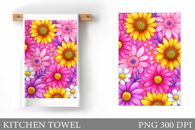 Flowers Kitchen Towel. Floral Kitchen Towel Sublimation example image 1