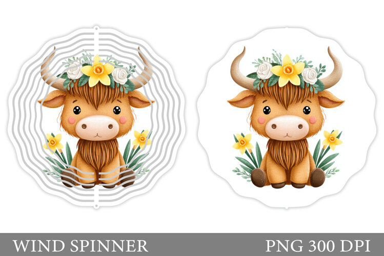 Cute Cow Wind Spinner Design. Cute Cow Sublimation example image 1