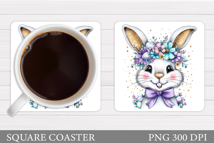 Cute Bunny Coaster Design. Bunny Flowers Coaster Sublimation