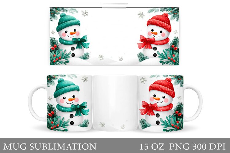 Snowman Mug Wrap Design. Christmas Mug Sublimation example image 1