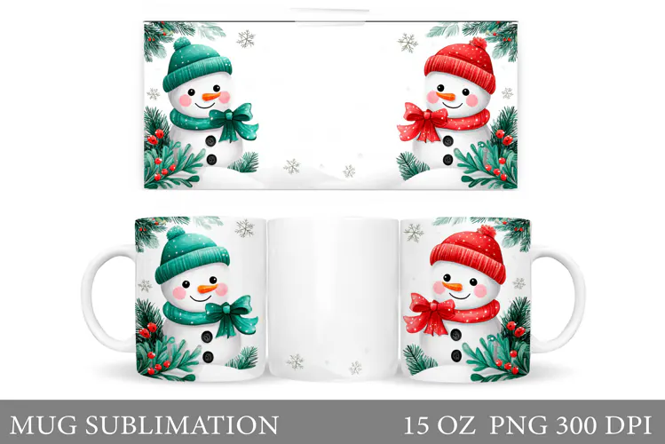 Snowman Mug Wrap Design. Christmas Mug Sublimation