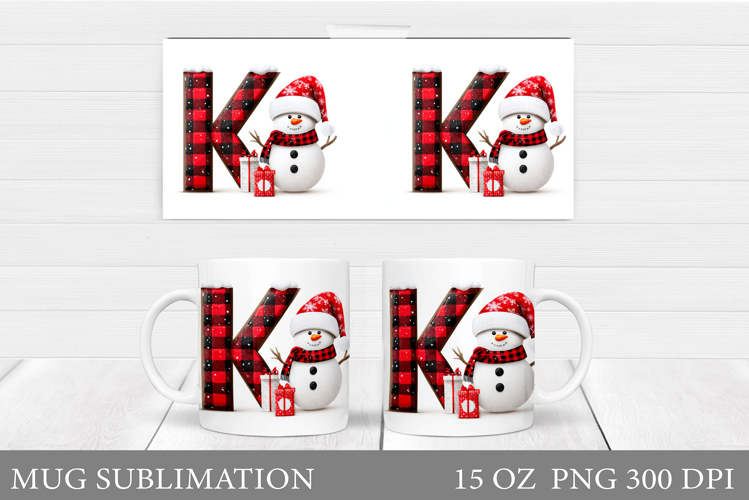 Christmas Letter K Sublimation. Christmas Mug Design