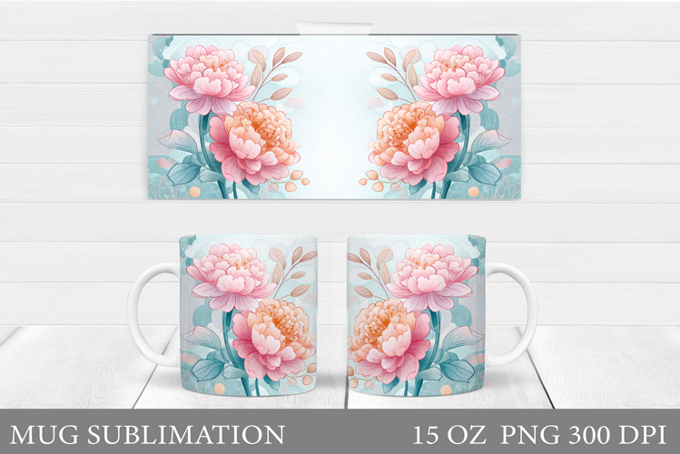 Floral Mug Wrap Design. Flowers Mug Sublimation