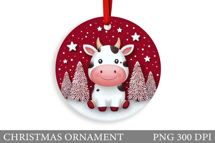 Cute Cow Christmas Ornament. Christmas Ornament Sublimation