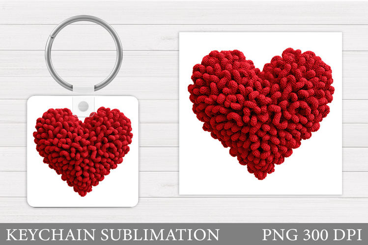Crochet Heart Keychain. Valentine Keychain Sublimation