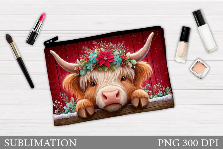 Christmas Cow Cosmetics Bag. Cow Makeup Bag Sublimation