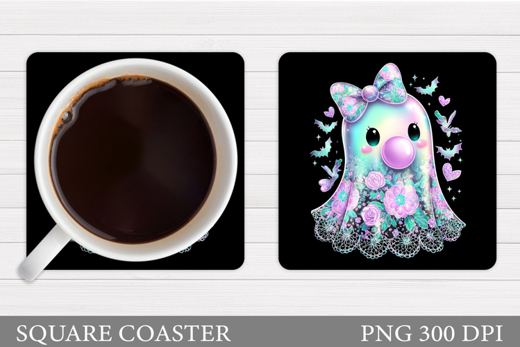 Cute Ghost Coaster Sublimation. Halloween Coaster Design