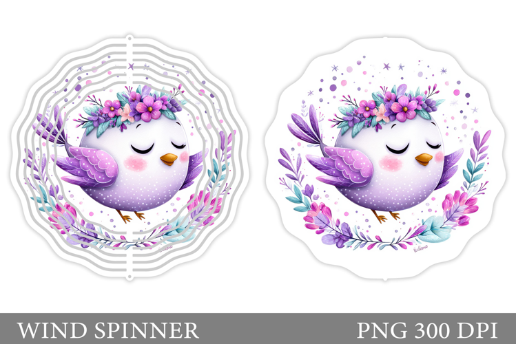 Cute Bird Wind Spinner Design. Bird Flowers Wind Spinner