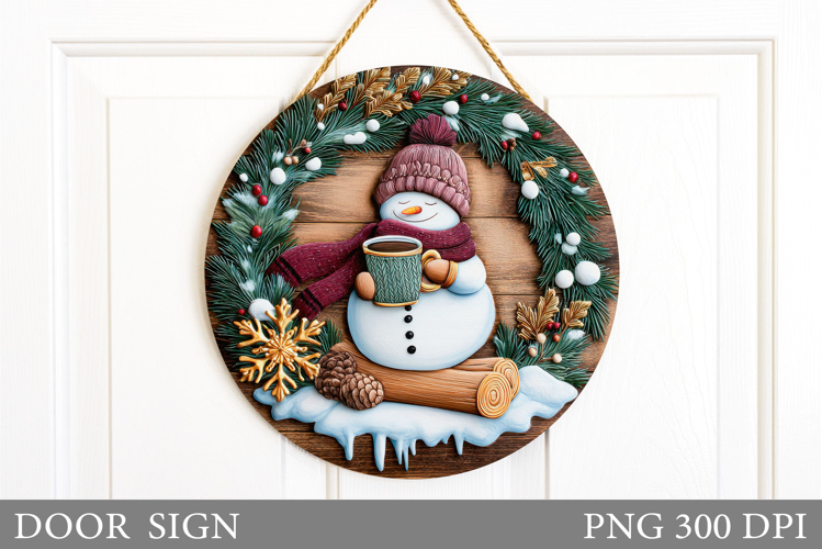 Cute Snowman Door Sign. Christmas Door Sign Sublimation
