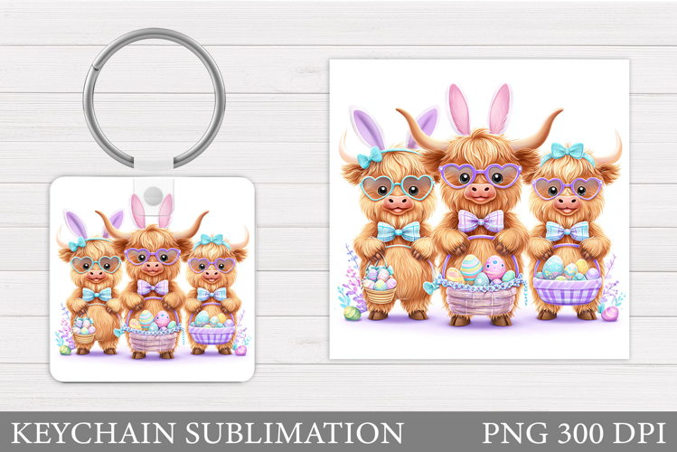 Easter Cow Keychain Sublimation. Easter Keychain Design