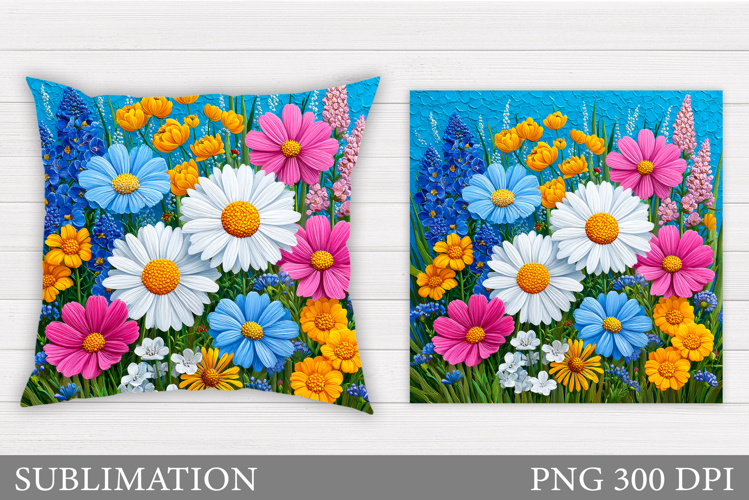 Wildflowers Pillow Sublimation. Flowers Sublimation