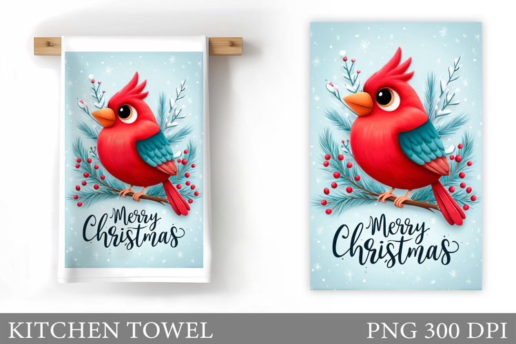 Christmas Cardinal Kitchen Towel. Christmas Kitchen Towel