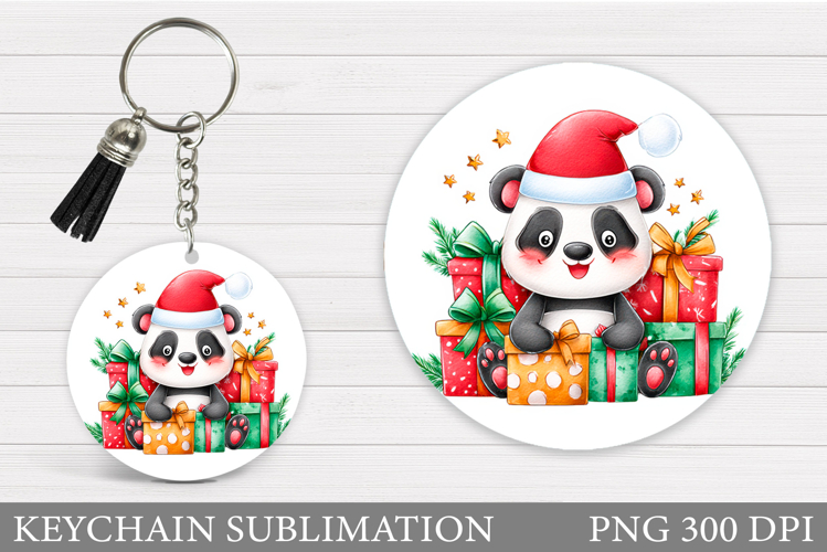 Christmas Panda Keychain. Winter Panda Keychain Sublimation