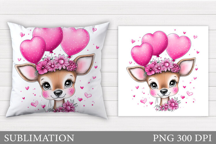 Cute Deer Pillow Sublimation. Valentine Deer Sublimation example image 1
