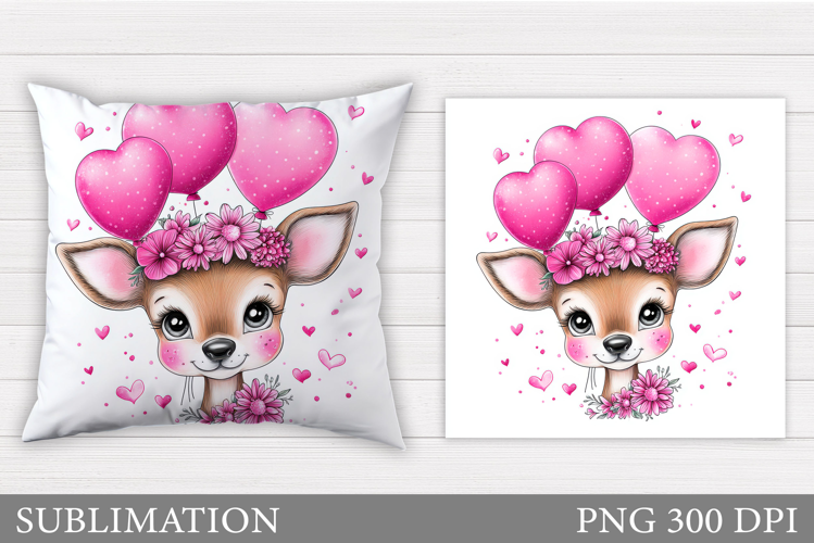 Cute Deer Pillow Sublimation. Valentine Deer Sublimation