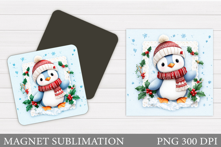 Christmas Magnet Design. Penguin Magnet Sublimation