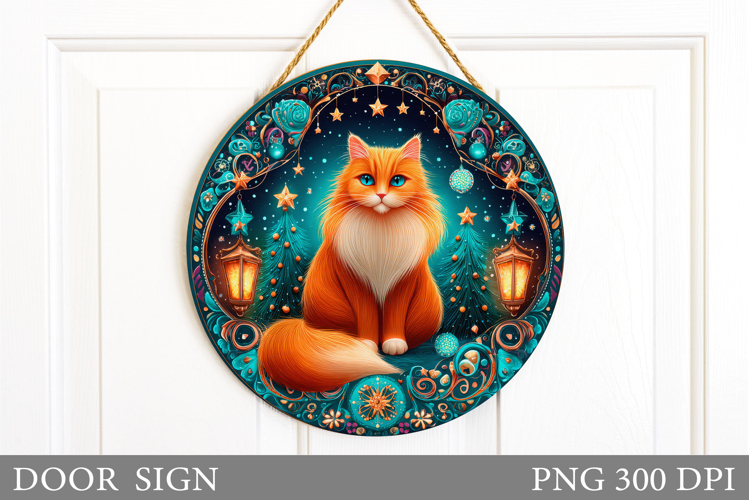 Christmas Cat Door Sign. Christmas Door Sign Sublimation