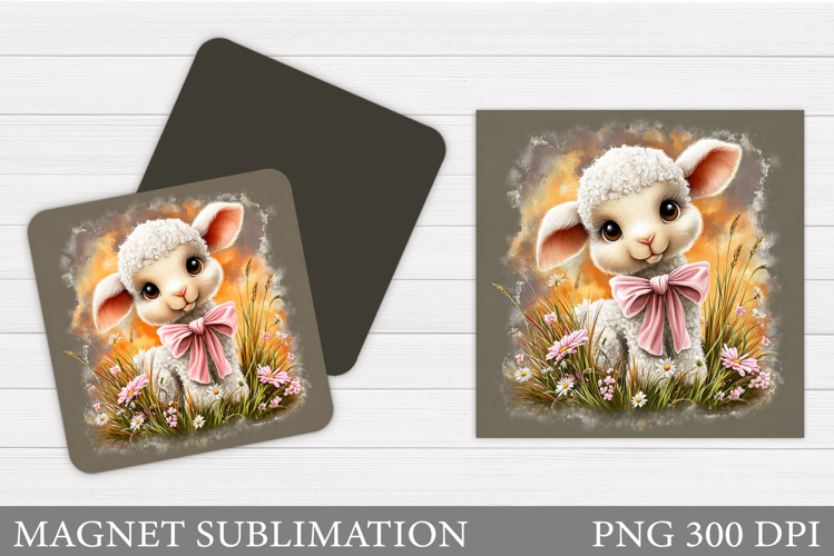 Cute Lamb Magnet Sublimation. Lamb Flowers Magnet Design