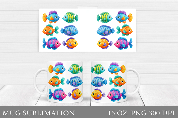 Fish Mug Wrap Design. Fish Mug Sublimation