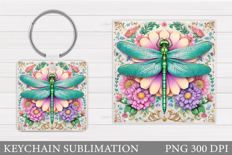 Dragonfly Keychain Design. Dragonfly Flowers Sublimation example image 1