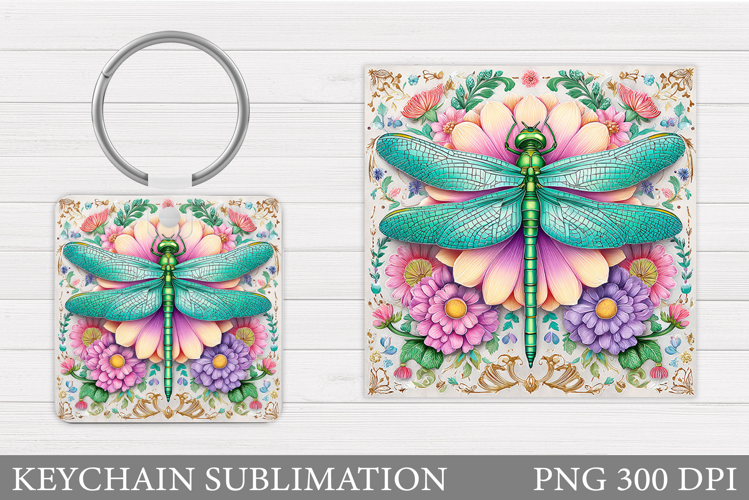 Dragonfly Keychain Design. Dragonfly Flowers Sublimation