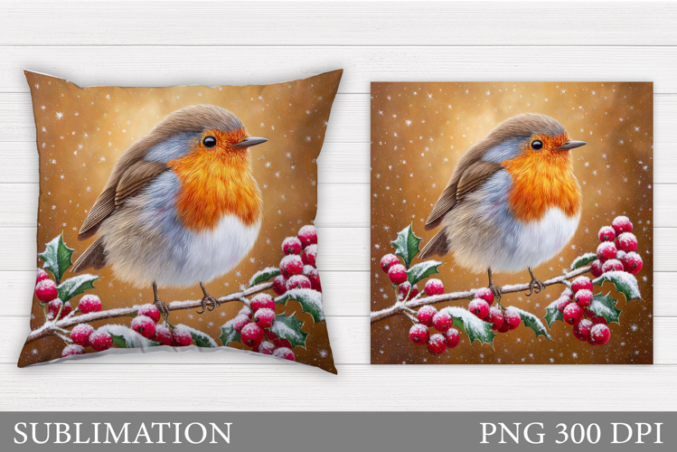 Winter Bird Pillow Design. Christmas Pillow Sublimation