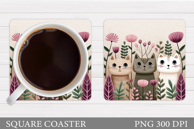 Cats Coaster Design. Cute Cats Sublimation