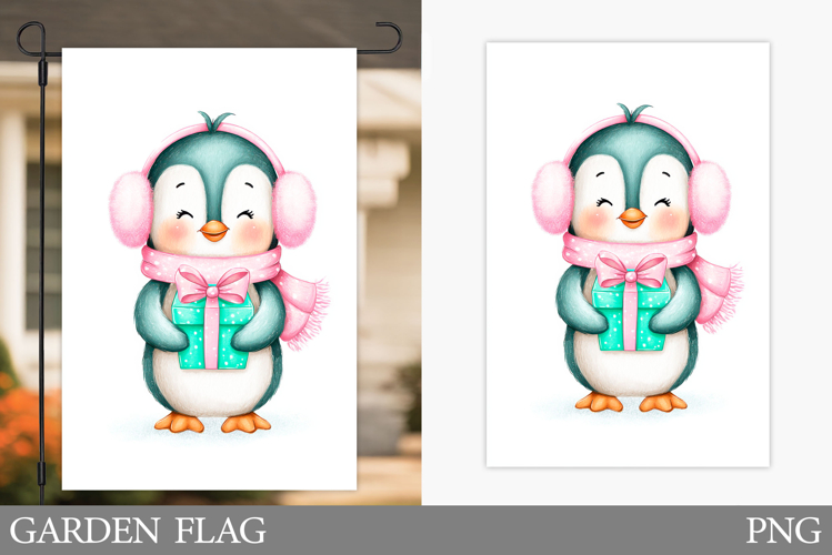 Penguin Garden Flag. Christmas Garden Flag Sublimation