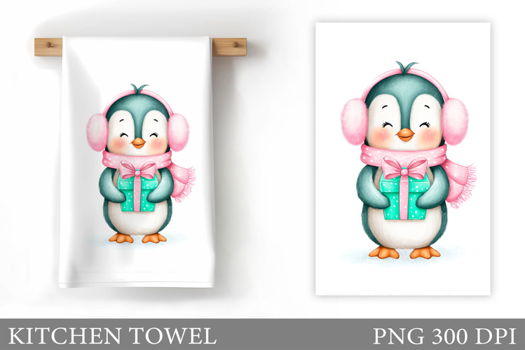 Christmas Penguin Kitchen Towel. Christmas Kitchen Towel