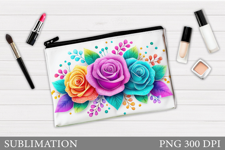 Roses Makeup Bag Sublimation. Floral Makeup Bag Design