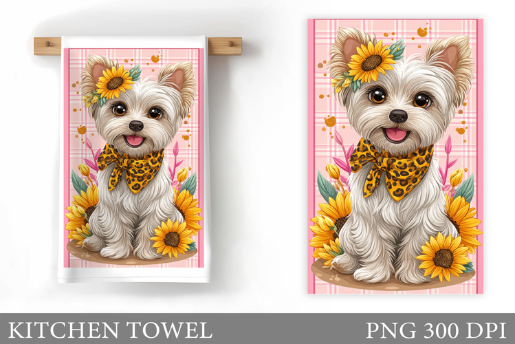 Cute Dog Kitchen Towel. Dog Flowers Kitchen Towel