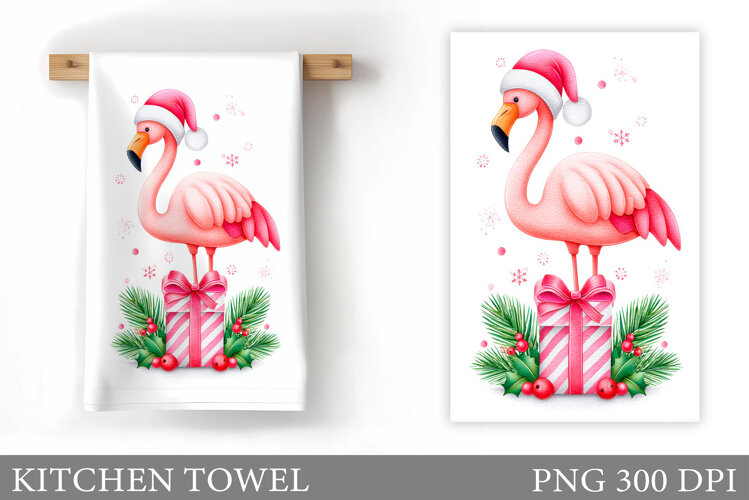 Christmas Flamingo Kitchen Towel. Christmas Kitchen Towel example image 1