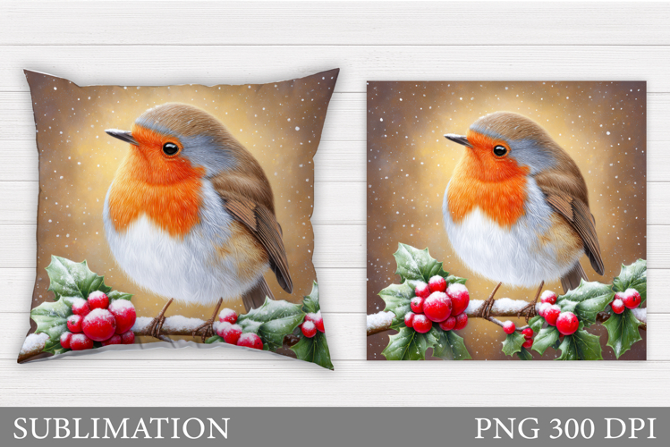 Winter Bird Pillow Design. Christmas Pillow Sublimation