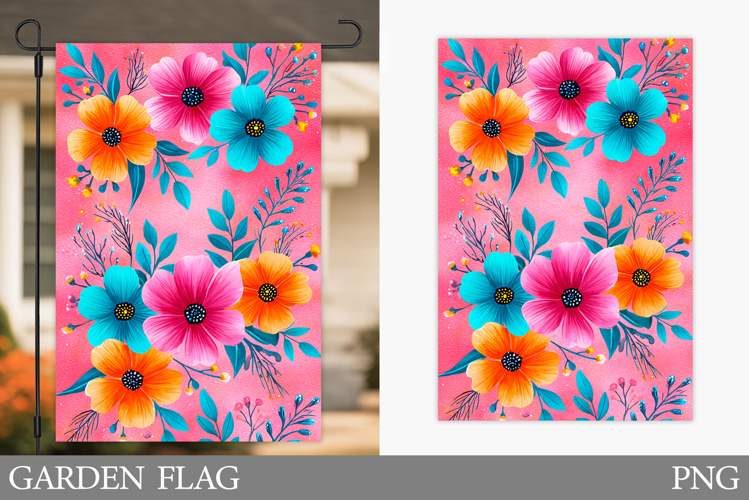 Flowers Garden Flag Sublimation. Floral Garden Flag Design