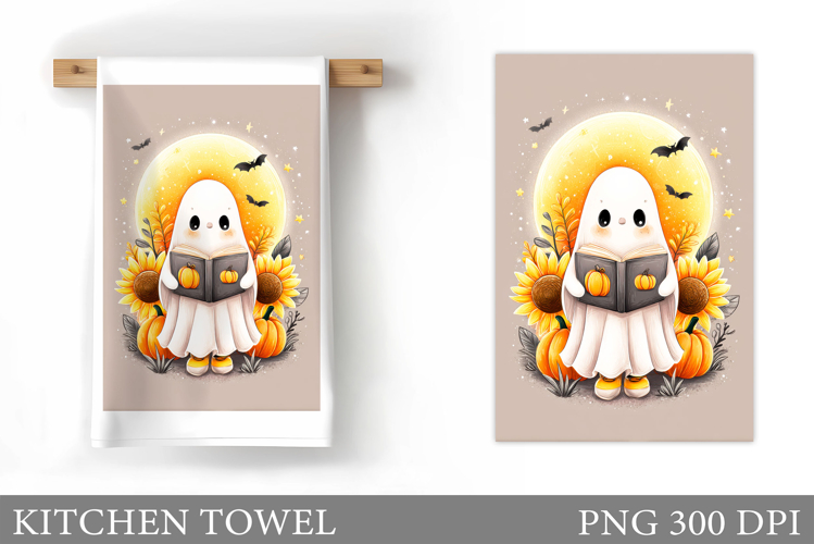 Cute Ghost Kitchen Towel. Cute Halloween Kitchen Towel