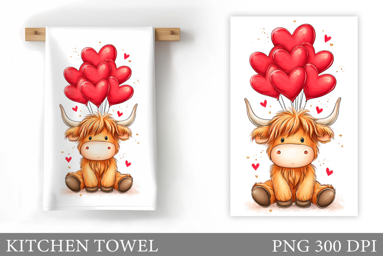 Valentines Cow Kitchen Towel. Valentine Kitchen Towel Design
