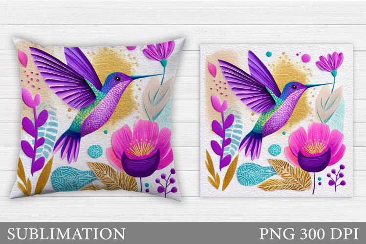 Hummingbird Pillow Design. Hummingbird Sublimation example image 1