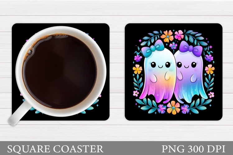 Cute Ghost Coaster Design. Cute Halloween Sublimation