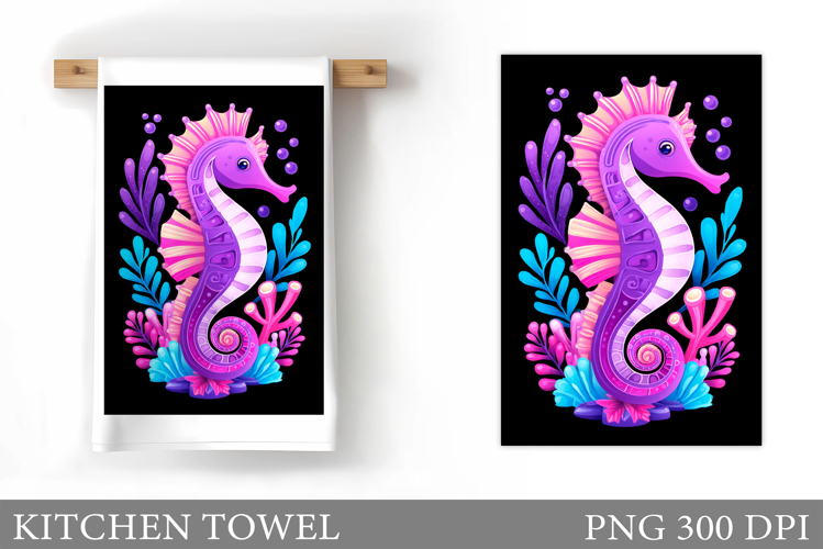 Seahorse Kitchen Towel Design. Sea Kitchen Towel Sublimation example image 1