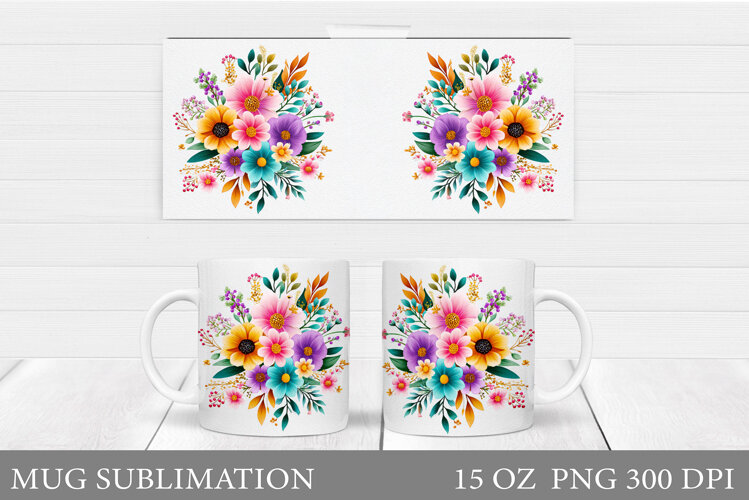 Floral Mug Wrap Design. Flowers Mug Sublimation example image 1