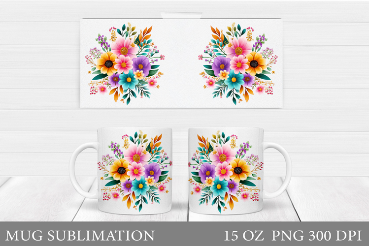 Floral Mug Wrap Design. Flowers Mug Sublimation